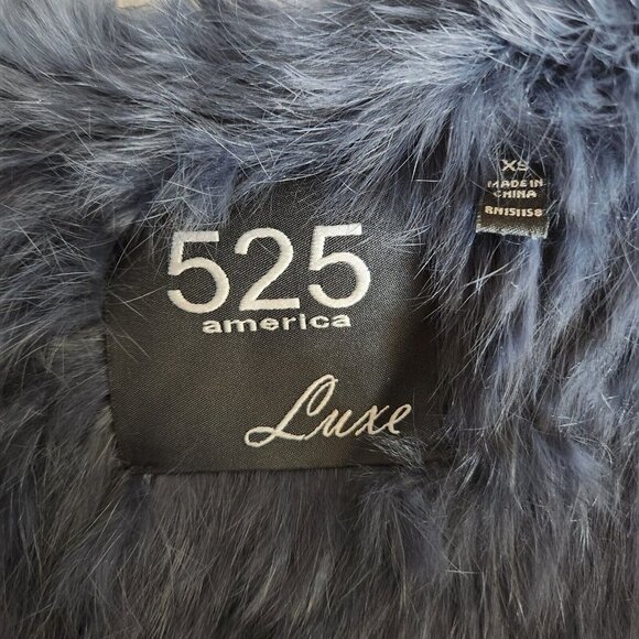 525 America Luxe Womens Size XS Rabbit Fur Outerwear Vest Jacket Blue Open Front - Picture 5 of 11